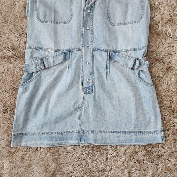 Free‎ People Rowley Mini Dress Sunbleached Light Blue Denim Size XL - Picture 3 of 12